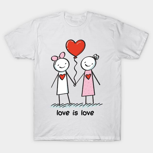 Stick Figure Lesbian Lovers Love Is Love T-Shirt by Macphisto Shirts